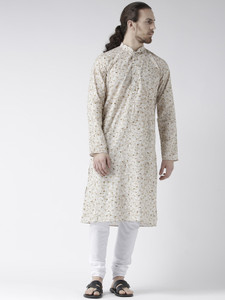 deyann printed cotton linen straight kurta for men beige