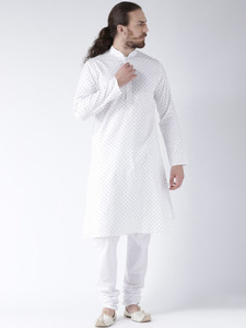 deyann printed cotton linen straight kurta for men white