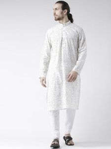 deyann printed cotton linen straight kurta for men white