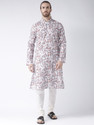DEYANN Printed Cotton Linen Straight Kurta for Men (White)