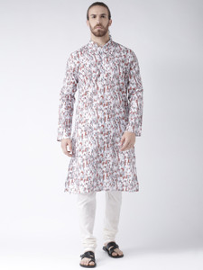 deyann printed cotton linen straight kurta for men white