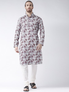 deyann printed cotton linen straight kurta for men white