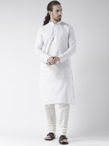 deyann printed cotton linen straight kurta for men white