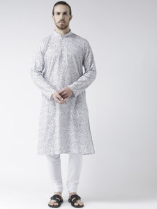 deyann printed cotton linen straight kurta for men white