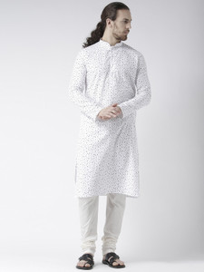 deyann printed cotton linen straight kurta for men white