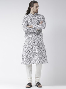 deyann printed cotton linen straight kurta for men white