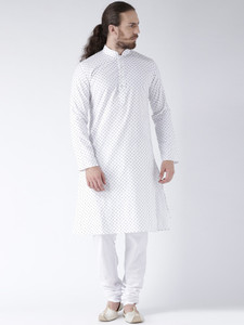 deyann printed cotton linen straight kurta for men white