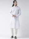 DEYANN Printed Cotton Linen Straight Kurta for Men (White)