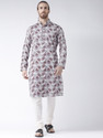 DEYANN Printed Cotton Linen Straight Kurta for Men (White)
