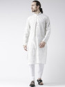 DEYANN Printed Cotton Linen Straight Kurta for Men (White)