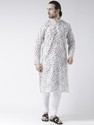 DEYANN Printed Cotton Linen Straight Kurta for Men (White)