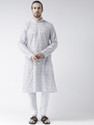 DEYANN Printed Cotton Linen Straight Kurta for Men (White)