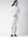 DEYANN Printed Cotton Linen Straight Kurta for Men (White)