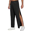 Deyeek Men's Fleece Tear Away Pants Side Hook and Loop for Post Surgery