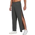 Deyeek Men's Fleece Tear Away Pants Side Hook and Loop for Post Surgery