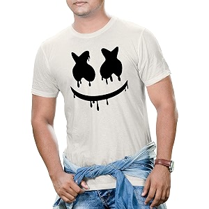 Marshmello White Printed Polyester T-Shirt for Men