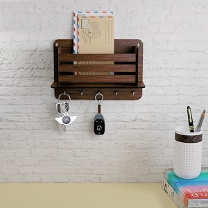dfc oakley key holder for home wall mounted with 5 key knobs extra storage engineered wood key holder for wall stylish car key hanger matte finish durable home organizer oak