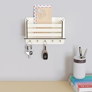dfc oakley key holder for home wall mounted with 5 key knobs extra storage engineered wood key holder for wall stylish car key hanger matte finish durable home organizer white