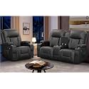 Recliner Sofa Set, Loveseat Recliner Couch and Recliner Chair with Heat &amp; Massage, Home Theater Seating with Console, Drawer, USB Ports &amp; Phone Holders, Reclining Loveseat for Movie Theater