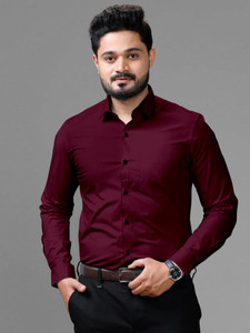 DHADUK Men Regular Fit Solid Spread Collar