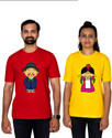 Dhagla Pack of 2 Couple Graphic Print Round Neck Pure Cotton Multicolor T-Shirt