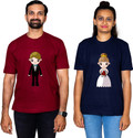 Dhagla Pack of 2 Couple Graphic Print Round Neck Pure Cotton Multicolor T-Shirt