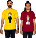 Dhagla Pack of 2 Couple Graphic Print Round Neck Pure Cotton Multicolor T-Shirt