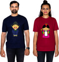Dhagla Pack of 2 Couple Graphic Print Round Neck Pure Cotton Multicolor T-Shirt