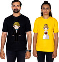 Dhagla Pack of 2 Couple Graphic Print Round Neck Pure Cotton Multicolor T-Shirt
