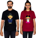Dhagla Pack of 2 Couple Graphic Print Round Neck Pure Cotton Multicolor T-Shirt