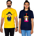 Dhagla Pack of 2 Couple Graphic Print Round Neck Pure Cotton Multicolor T-Shirt