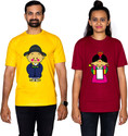 Dhagla Pack of 2 Couple Graphic Print Round Neck Pure Cotton Multicolor T-Shirt