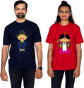 Dhagla Pack of 2 Couple Graphic Print Round Neck Pure Cotton Multicolor T-Shirt
