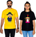 Dhagla Pack of 2 Couple Graphic Print Round Neck Pure Cotton Multicolor T-Shirt
