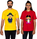 Dhagla Pack of 2 Couple Graphic Print Round Neck Pure Cotton Multicolor T-Shirt