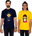 Dhagla Pack of 2 Couple Graphic Print Round Neck Pure Cotton Multicolor T-Shirt