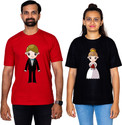 Dhagla Pack of 2 Couple Graphic Print Round Neck Pure Cotton Multicolor T-Shirt