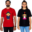 Dhagla Pack of 2 Couple Graphic Print Round Neck Pure Cotton Multicolor T-Shirt
