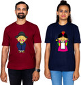 Dhagla Pack of 2 Couple Graphic Print Round Neck Pure Cotton Multicolor T-Shirt