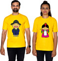 Dhagla Pack of 2 Couple Graphic Print Round Neck Pure Cotton Multicolor T-Shirt