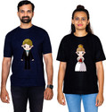 Dhagla Pack of 2 Couple Graphic Print Round Neck Pure Cotton Multicolor T-Shirt