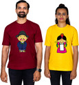 Dhagla Pack of 2 Couple Graphic Print Round Neck Pure Cotton Multicolor T-Shirt