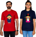 Dhagla Pack of 2 Couple Graphic Print Round Neck Pure Cotton Multicolor T-Shirt