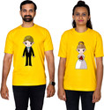 Dhagla Pack of 2 Couple Graphic Print Round Neck Pure Cotton Yellow T-Shirt