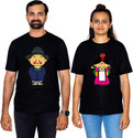 Dhagla Pack of 2 Couple Graphic Print Round Neck Pure Cotton Multicolor T-Shirt