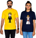 Dhagla Pack of 2 Couple Graphic Print Round Neck Pure Cotton Multicolor T-Shirt