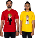 Dhagla Pack of 2 Couple Graphic Print Round Neck Pure Cotton Multicolor T-Shirt