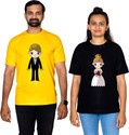 Dhagla Pack of 2 Couple Graphic Print Round Neck Pure Cotton Multicolor T-Shirt