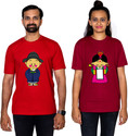 Dhagla Pack of 2 Couple Graphic Print Round Neck Pure Cotton Multicolor T-Shirt