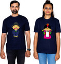 Dhagla Pack of 2 Couple Graphic Print Round Neck Pure Cotton Multicolor T-Shirt